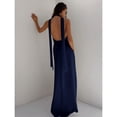 thumbnail image 2 of Navy Blue Deep V-Neck Halter Backless High-Low Maxi Chiffon Dress For Party Wedding Summer, 2 of 7