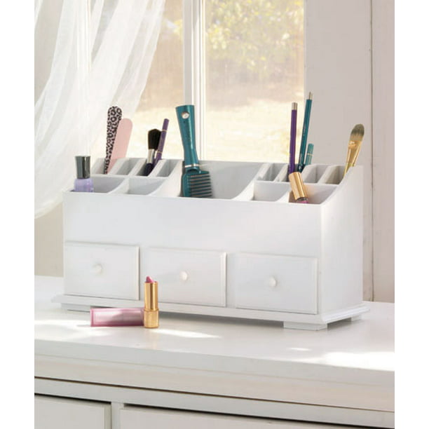 White Wooden Cosmetic Accessory Drawer, White Wooden Makeup Storage