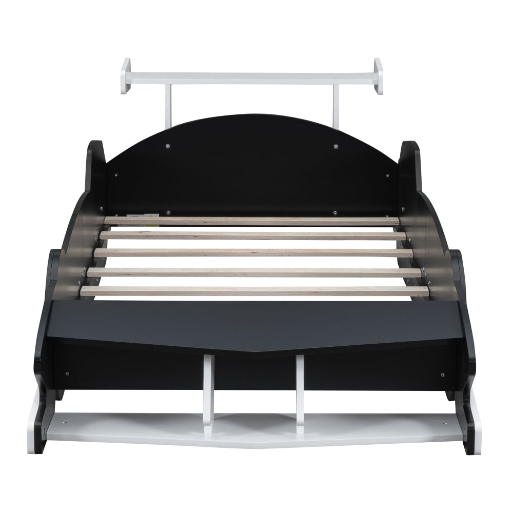 AUU Twin Size Race Car-Shaped Platform Bed with Decorative Wheels, No Box Spring Needed