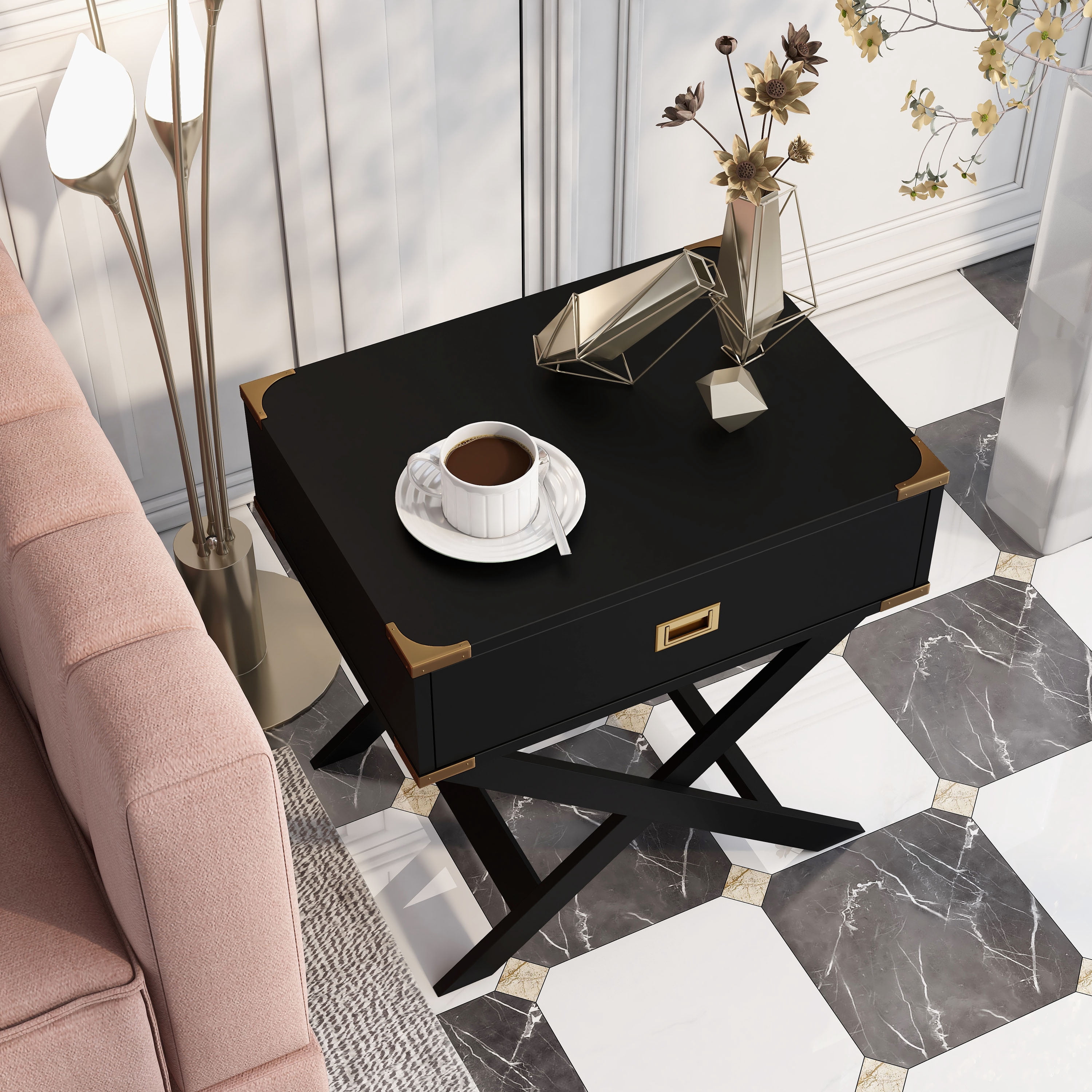 Furniture of America Sienna 1-Drawer Wood Black End Table