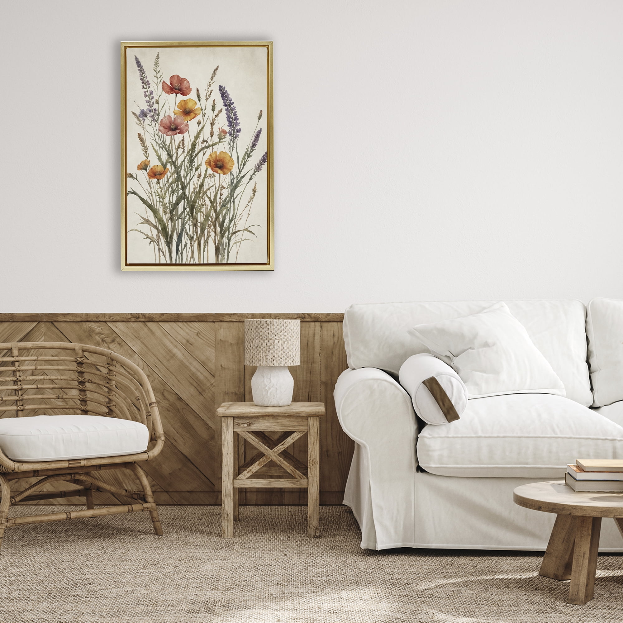Stupell Industries Vintage Collection of Meadow Botanicals Gold Framed Floater Canvas Wall Art, design by Nataly White