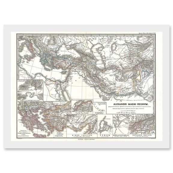 Geography Map Illustrated Antique Empire Alexander Great Mediterranean Artwork Framed Wall Art Print A4