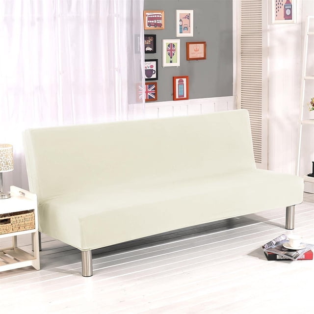 Stretch Futon Cover Armless Sofa Slipcover Foldable Sofa Bed Covers with Elastic Bottom, Machine Washable (Dark Blue)