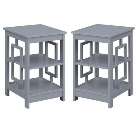 Home Square Furniture Square End Table with Shelves in Gray - Set of 2