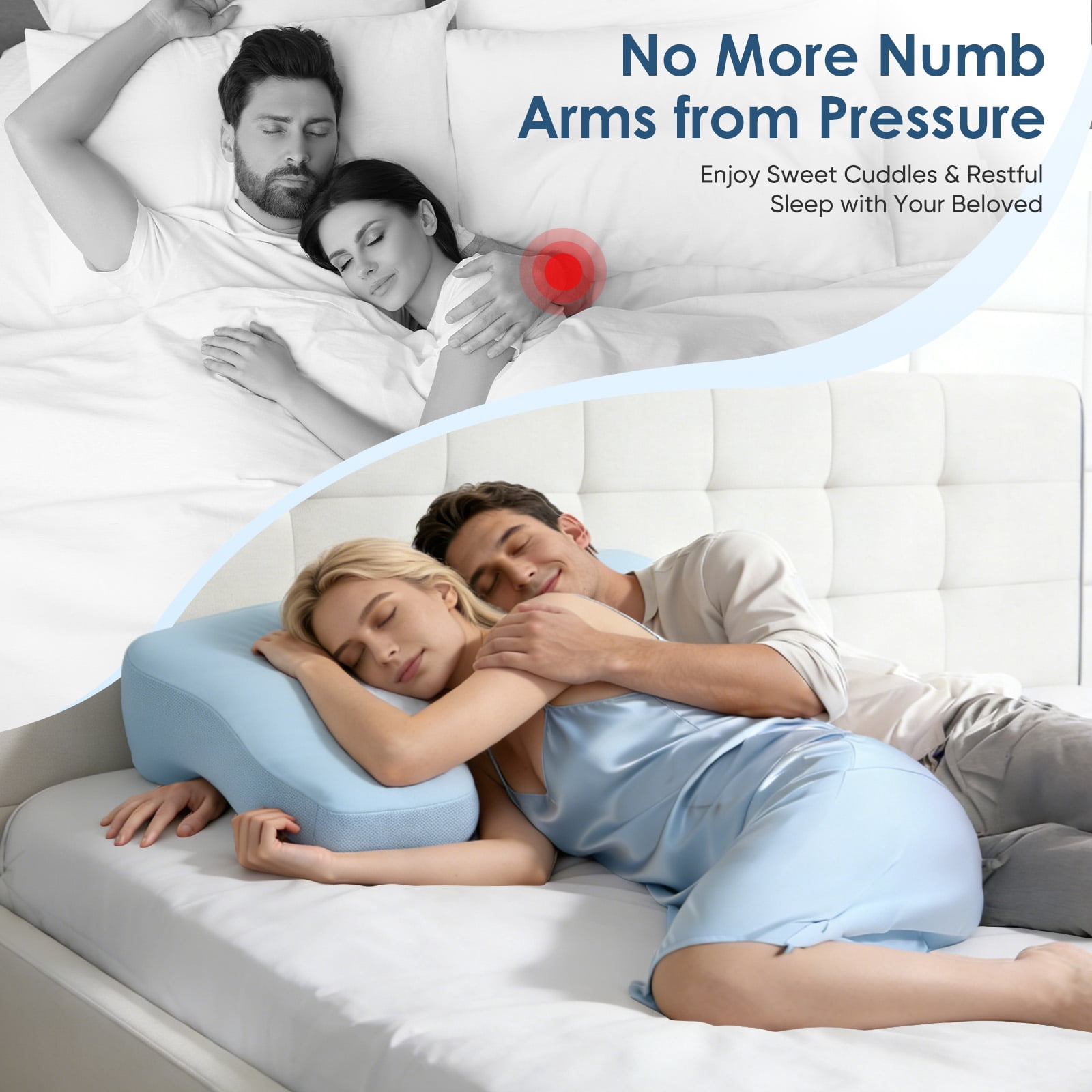 AMTPM Side Sleeper Pillow with Blue , 2 in 1 Shoulder Relief for Rotator Cuff Pain, Memory Foam Pillow for Adults Side, Back and Stomach