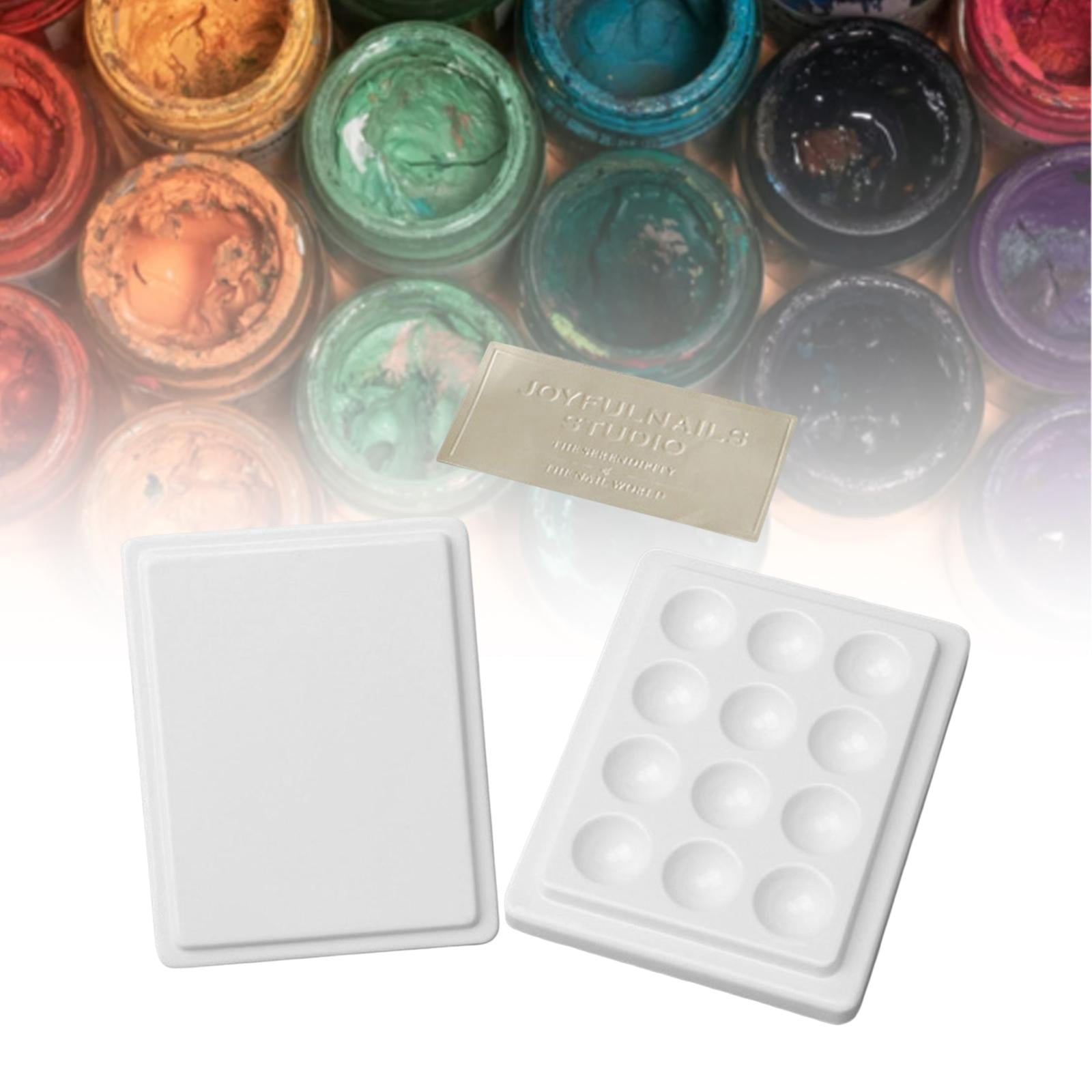 Milageto 2X 12-Well Ceramic Watercolor Paint Palette Mixing Palette with Lid Washable