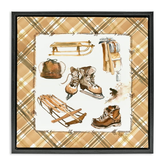 Stupell Industries Plaid Winter Sports Sports Painting Black Floater Framed Canvas Art Print Wall Art, 18 x 18