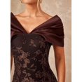 thumbnail image 3 of Chocolate Brown Velvet Floral Embroidered Bodycon Maxi Dress For Women Elegant Formal Evening, 3 of 6