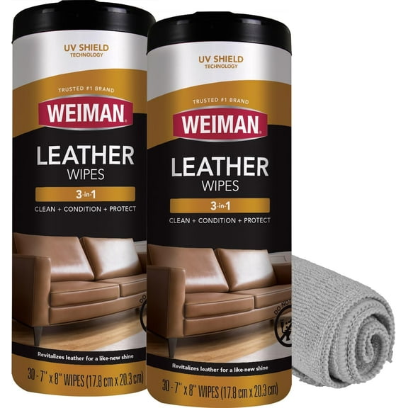 Leather Cleaner Wipes - Clean Condition UV Protection Help Prevent Cracking or Fading of Furniture, Car Interior, Couch, and Shoes, 2 Pack with Microfiber Cloth