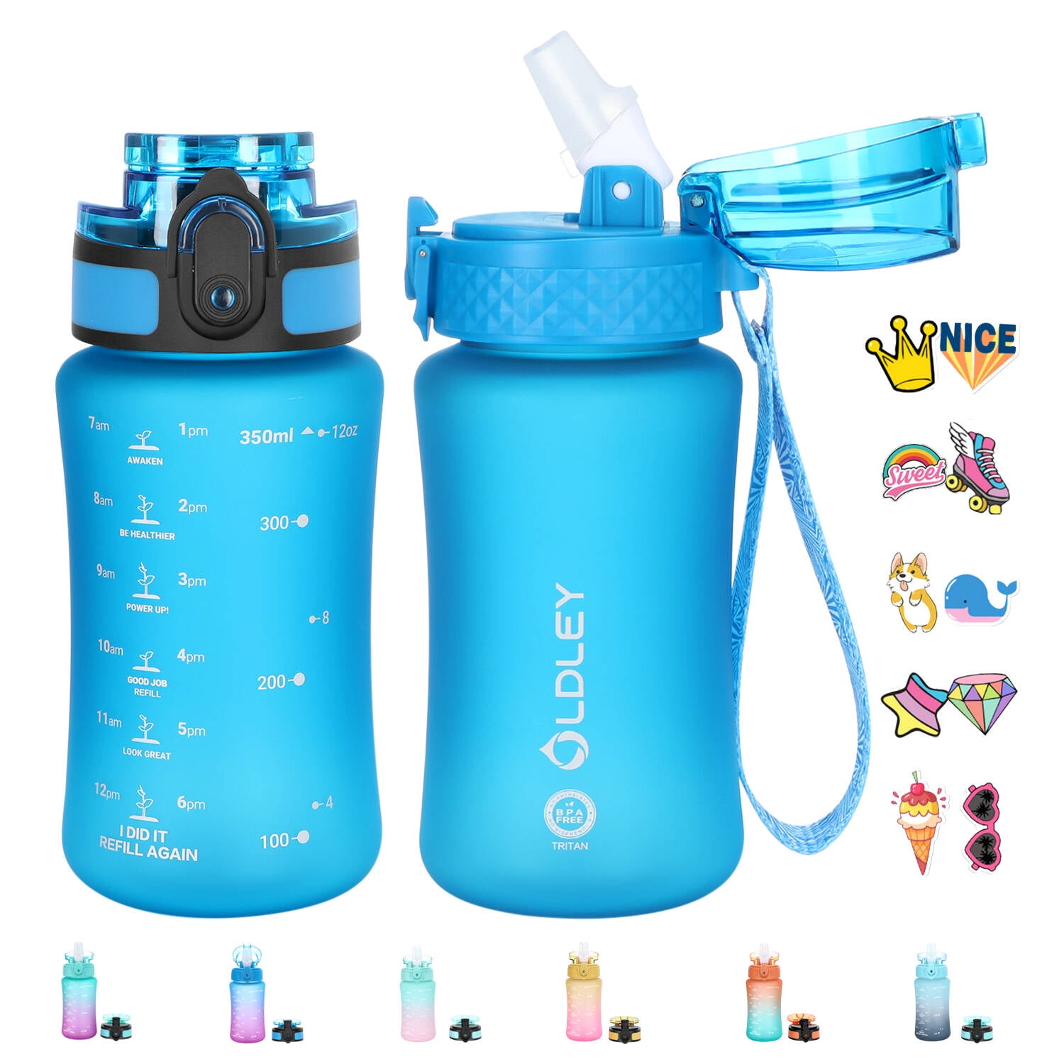 Oldley Kids Water Bottle 12 oz BPA Free Reusable Motivational Water