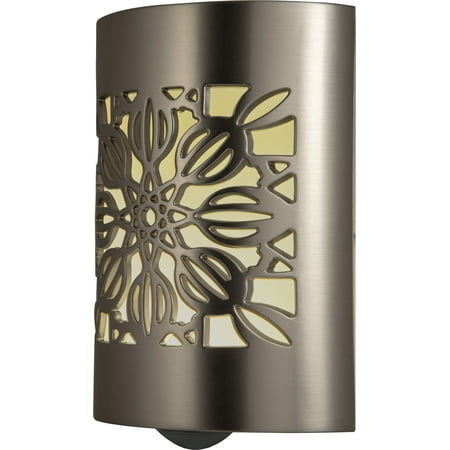 Floral One Light - GE CoverLite LED Plug-In Night Light, Floral Design, Brushed Nickel, 29845
