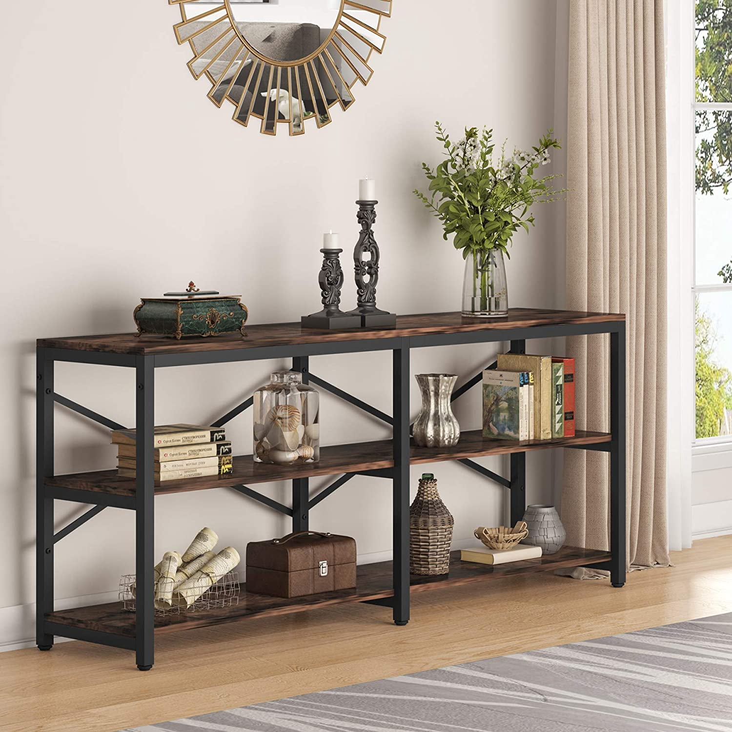 TribeSigns 70.9" Console Sofa Table Behind Couch Table, 3-Tier industrial Hallway Entryway Table with Storage Shelves