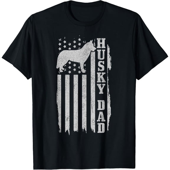 Playful Comfort Tee - Husky Dad Vintage American Flag Patriotic Husky Dog T-Shirt for Men