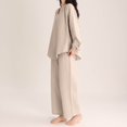 thumbnail image 5 of Blmnix Petite Pajamas Women Pajama Sets Bamboo Pajamas Sleepwear Sets Pjs Notch Neck Long Sleeve Full Pink Wide-Leg Pajama Shorts,L, 5 of 8