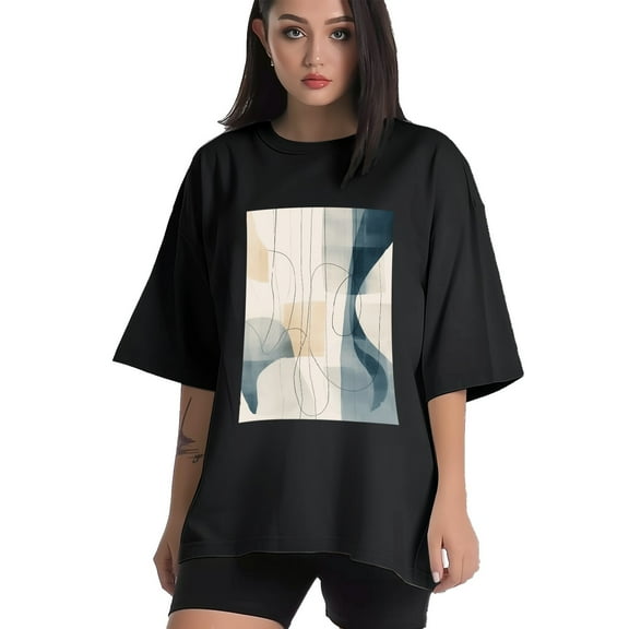 Plus Size Shirt for Women Black Tops for Women Short Sleeves Shirt for Women Modern Abstraction 6 T Shirt Crewneck Shirt for Women XS