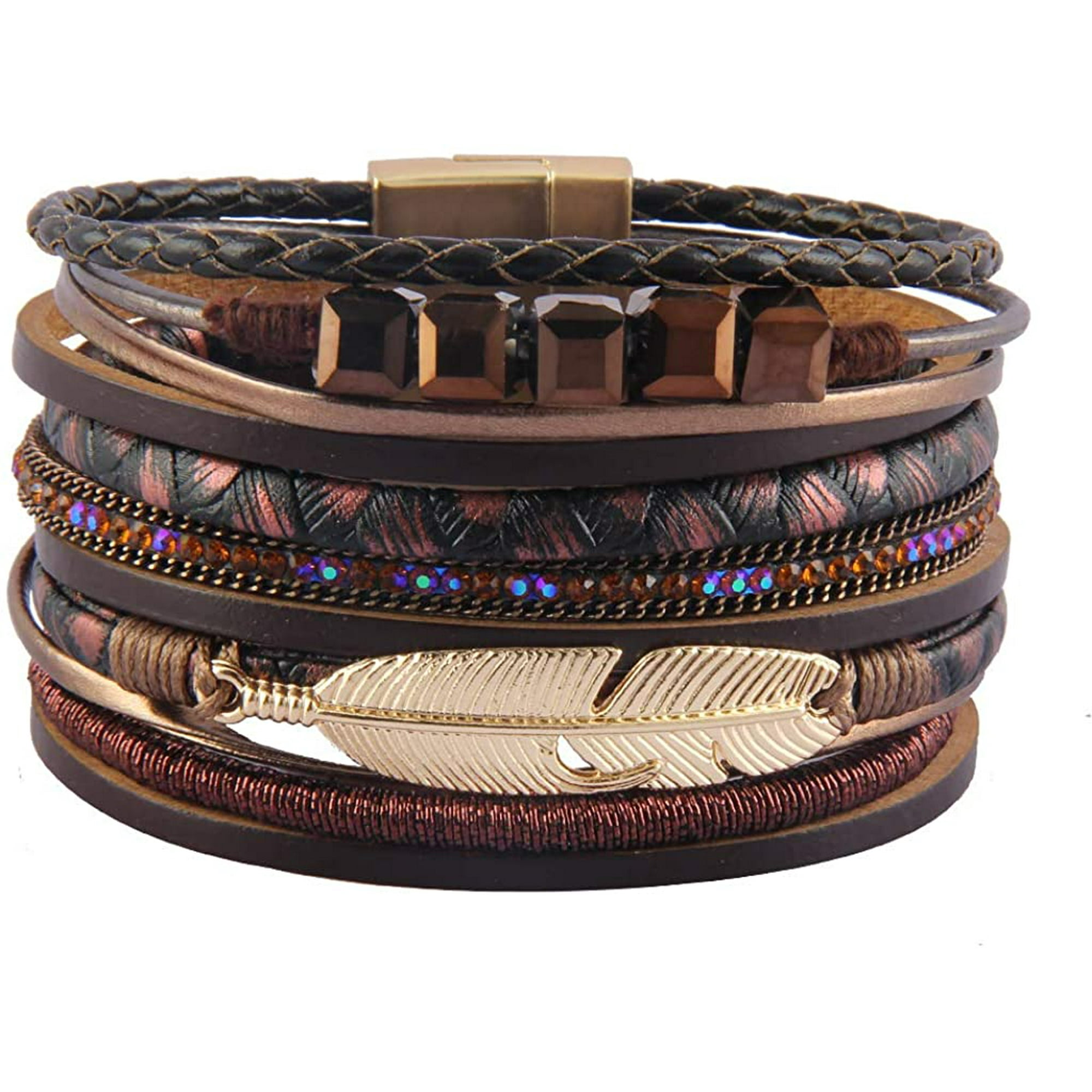 Heytea Womens Leather Cuff Bracelet Feather Multi Strand Bracelet Wrap Bracelet Turquoise Boho Bangle Braided Leather Wristbands Bohemian Jewelry Gifts for Women Teen Girls Wife Sister Walmart