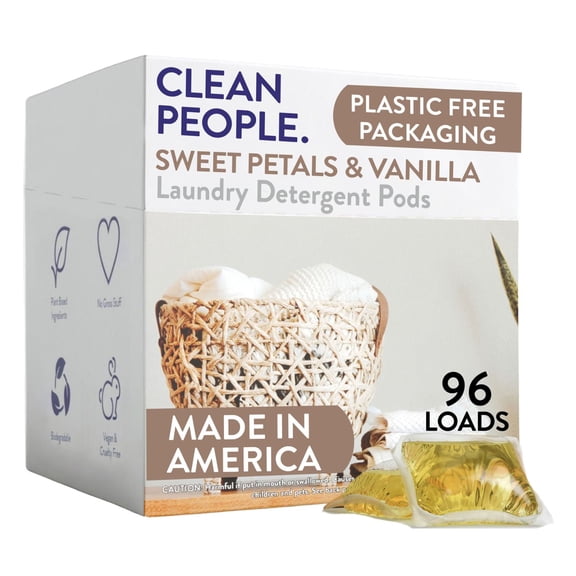 Clean People Laundry Detergent Pods - Clean Ingredients, Ultra-Concentrated - Sweet Petals, 96 Pack