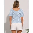 thumbnail image 4 of DARING DIVA Puff Sleeve Sweetheart Neck Smocked Floral Top XS White Blue, 4 of 6