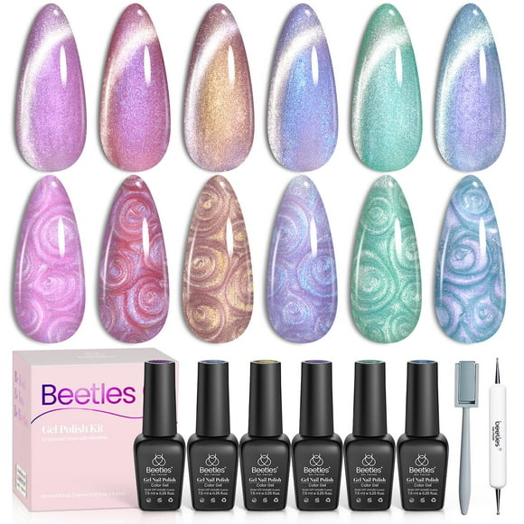 Set de esmaltes de uñas Beetles Pearl Gel, 6 colores, ojo de gato, holográfico
