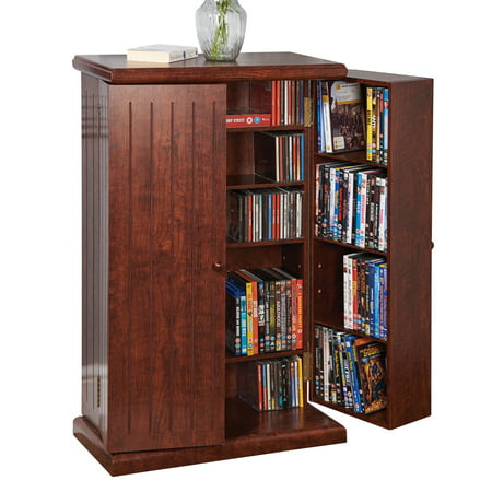 Multi-Functional Double Door Media Cabinet - Storage for DVDs, CDs, Other