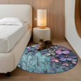 thumbnail image 2 of Round Rugs 4Ft, Purple Floral Round Area Rug Washable Indoor Throw Carpet, Vintage Cracked Wall Country Rustic Soft Non Slip Circle Rug for Kitchen Nursery Room Home Decor Aesthetic, 2 of 8