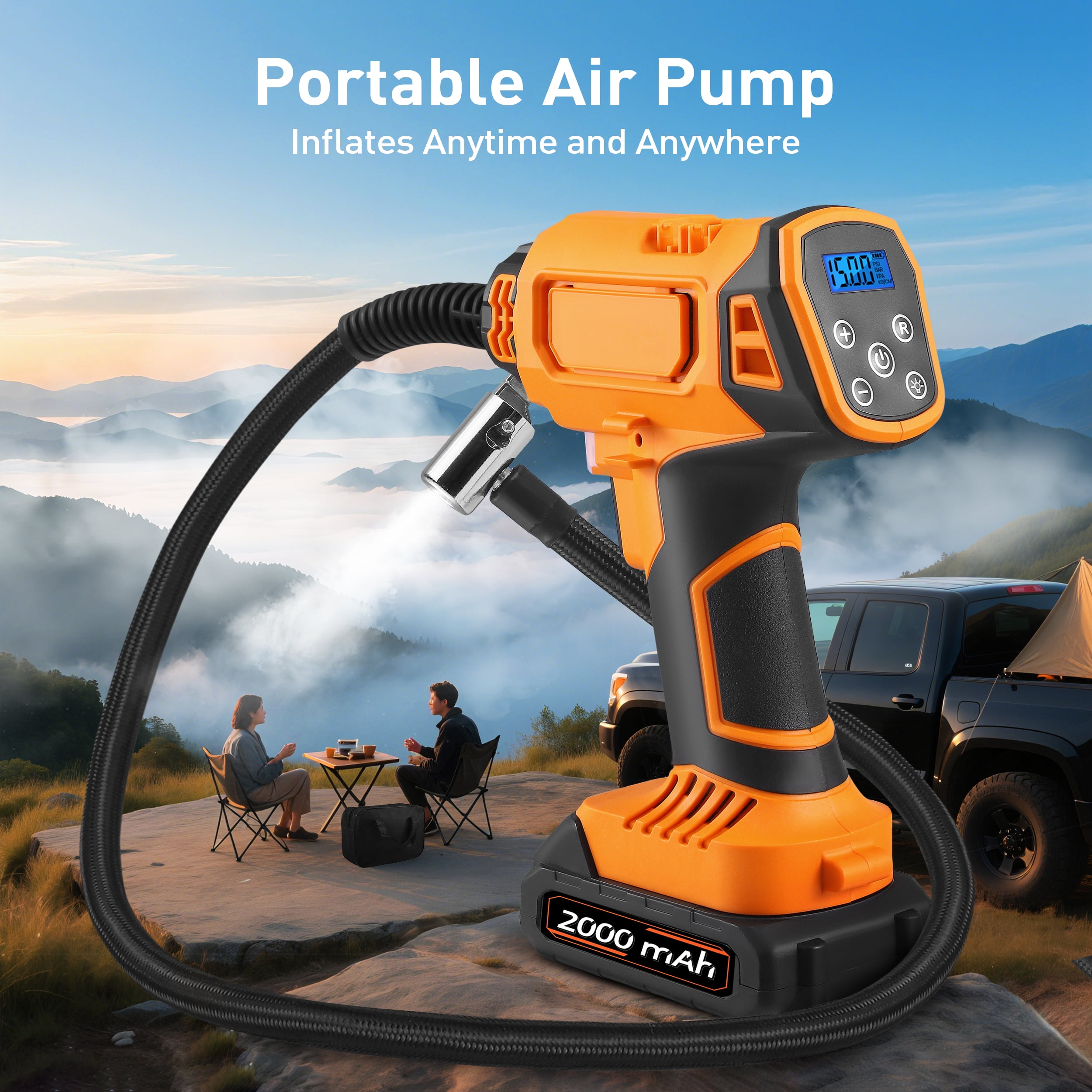 RELOIVE Tire Inflator Portable Air Compressor - 150 Psi Air Pump For Car Tires with Digital Pressure Gauge, LED Light and Auto Shut-Off Function - Cordless Pump for Car, Motorcycle, Bicycle, Balls