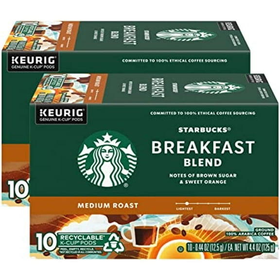 Starbucks Coffee K-Cup Pods, Breakfast Blend Medium Roast, Ground Coffee K-Cup Pods For Keurig Brewing System, 10 Ct K-Cup Pods Per Box (Pack Of 2 Boxes)