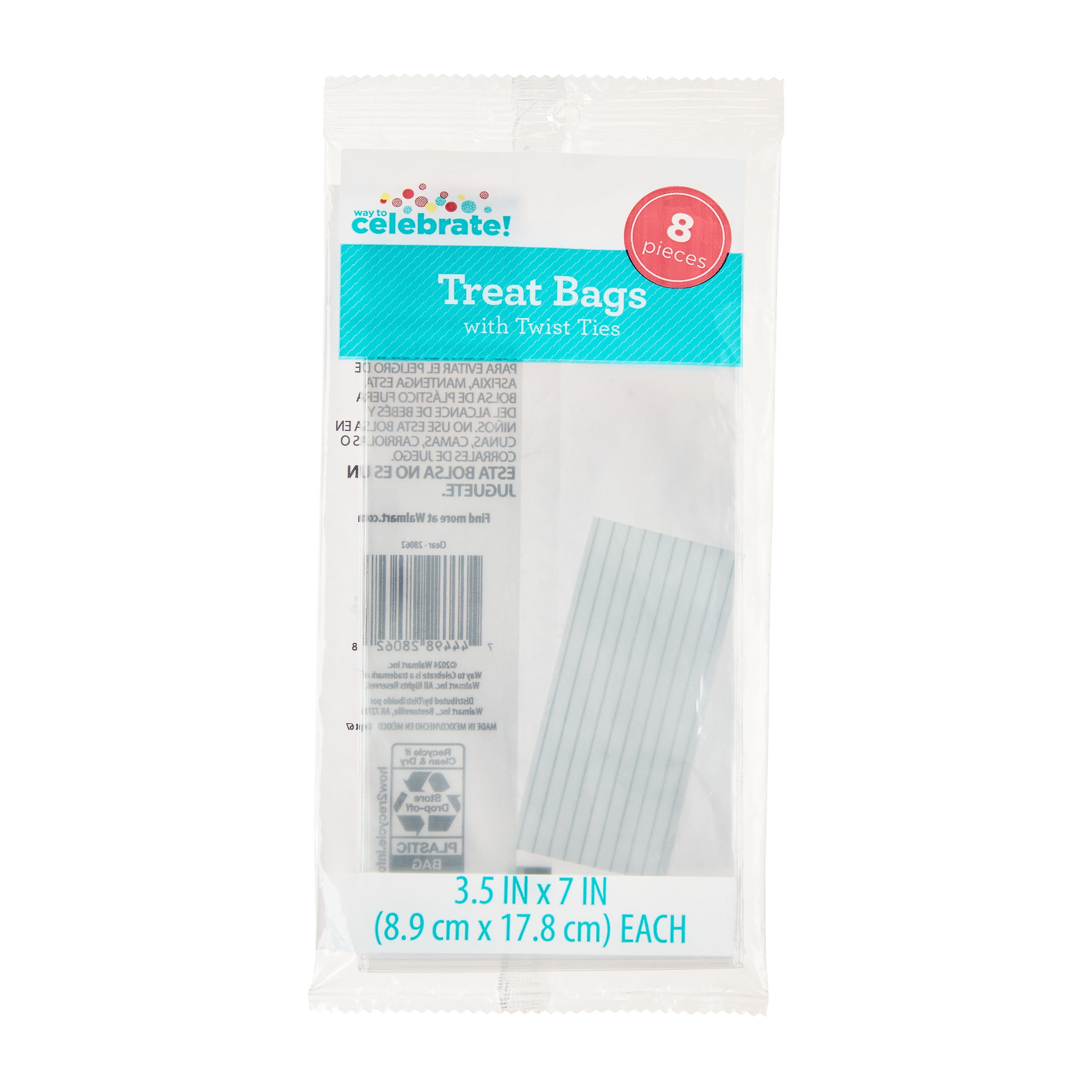 Clear Treat Bags with Twist Ties, 3.5" x 7", 8 Pieces, by Way To Celebrate