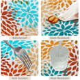 Blue Orange Flowers Round Tablecloth 24 Inch Abstract Dahlia Floral