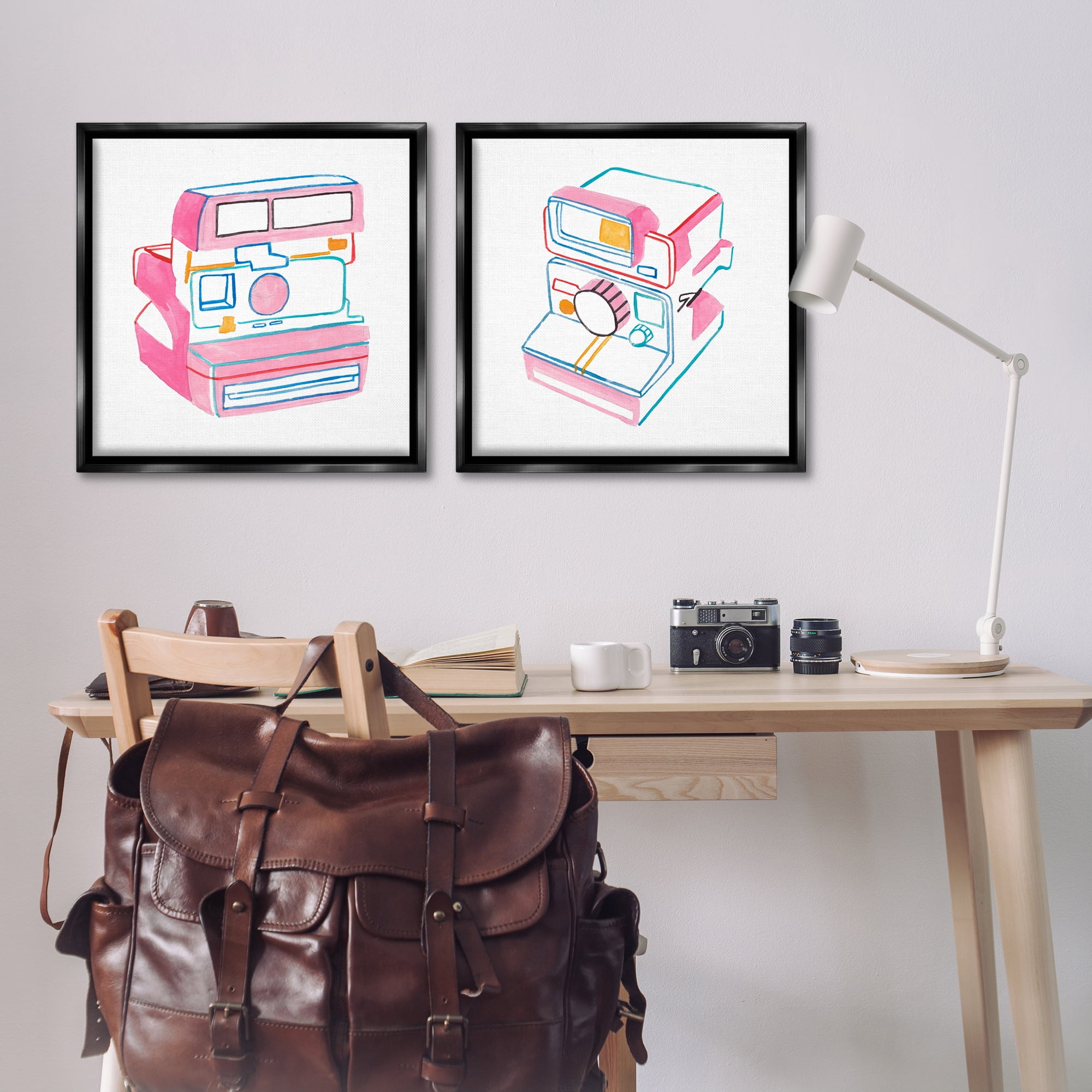 Stupell Industries Hand Drawn Vintage Camera Entertainment Painting Black Floater Framed Canvas Art Print Wall Art, 25 x 25, Set of 2