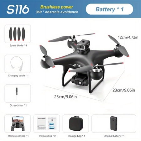 S116 MAX Brushless Optical Flow Remote Control Drone Dual Camera 1 Battery ESC Camera, Headless Mode, 360° Intelligent Infrared Obstacle Avoidance, Trajectory Flight, WIFI FPV, Phone APP Control