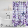 thumbnail image 3 of Purple Flowers Shower Curtain, Waterproof Shower Curtains for Bathroom, Butterfly Spring Floral Checkered Farmhouse Washable Fabric Bathtub Curtain Set Bath Decor with 12 Hooks 48"x72", 3 of 8