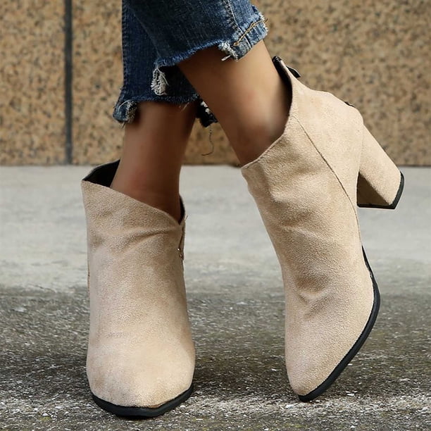 Botas de invierno a la moda de talla grande para mujer, botas de suela gruesa, tacones altos para mujer, botas cortas puntiagudas, zapatos Wmkox8yii hfjk912