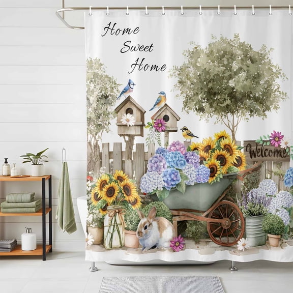 Shower Curtain Floral Bird Shower Curtains for Bathroom Decor, Waterproof Polyester Shower Curtain Set with Hooks, Extra Long 72" x 84" Farmhouse