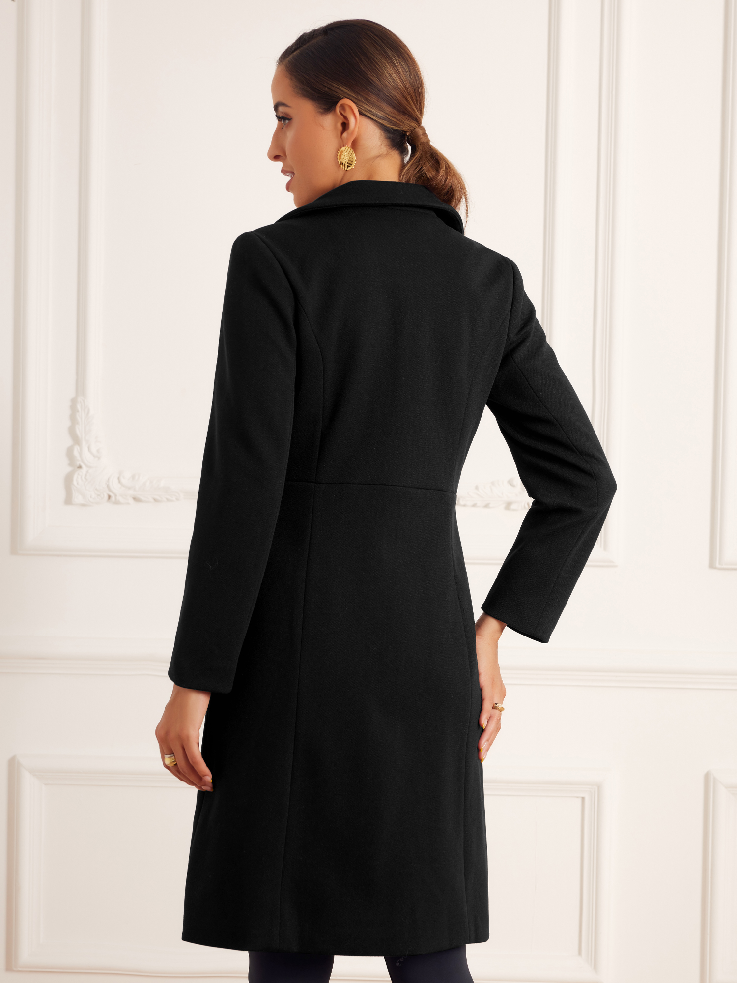 DARING DIVA Women's Winter Trench Peter Pan Collar Single Breasted Long Pea Coat XS Black