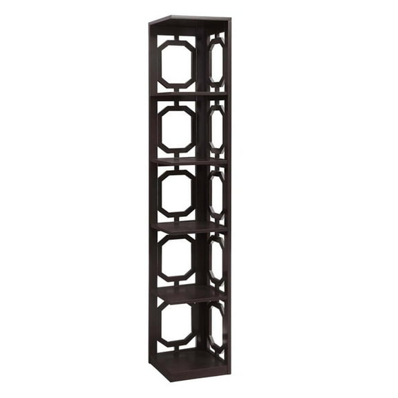 Pemberly Row Five-Tier Modern Wood Corner Bookcase in Espresso