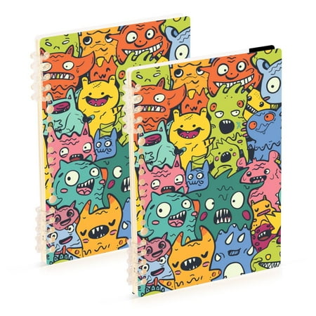 Monsters Doodle Ring Binder Notebook Journey Note Diary College Ruled Spiral Notebook Study Loose Leaf Paper A5 60 Pages