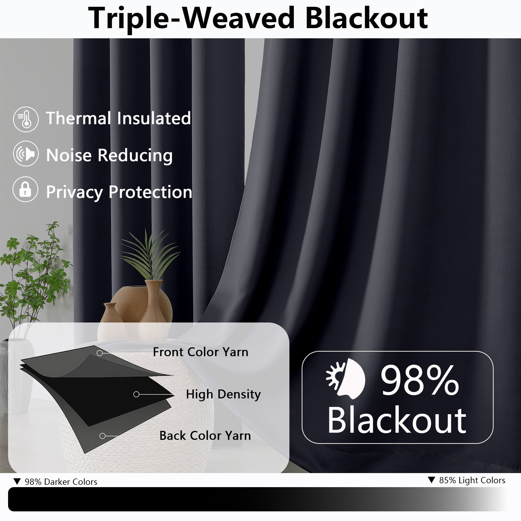 MKHILL Aether Black Blackout Curtains 84Inch Length 2 Panels, Thermal Insulated Drapes for Bedroom Living Room, Each 50"W x 84"L, Black