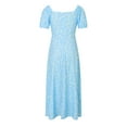 thumbnail image 3 of Casual Women's Summer Short Sleeve Square Neck Split Tennis Midi Dress for Everyday Wear Blue S, 3 of 6