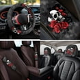 thumbnail image 4 of Yuyamidu Skull Red Rose Car Seat Covers Full Set 14 Pack Steering Wheel Cover Center Console Cover Head Rest Protector Car Seat Belt Cover Universal Fit for Auto Truck Van SUV, 4 of 7