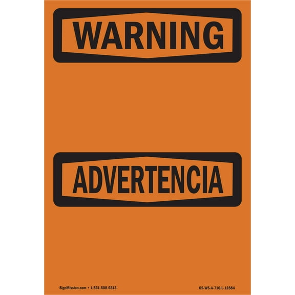 OSHA WARNING Sign - Warning Blank Write-On Bilingual | Aluminum Sign | Protect Your Business, Construction Site, Warehouse & Shop Area | Made in the USA