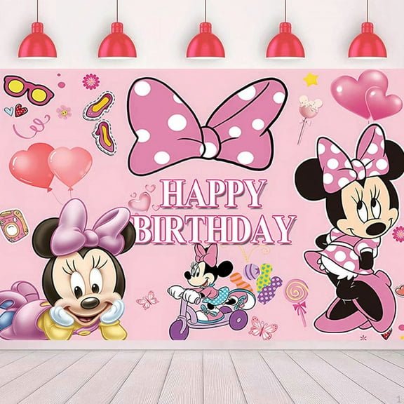 Minnie Birthday Decorations,Girls Princess Happy Birthday Banner Backdrop for Kids Birthday Party Supplies (5x3ft)