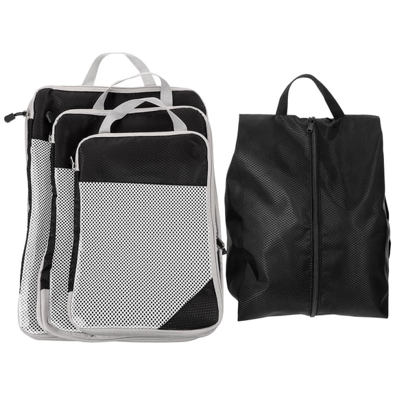 YUNLIGHTS 4Pcs Travel Luggage Organizers Packing Cubes Clothes Shoe Bags Black Lightweight and Wear Resistant