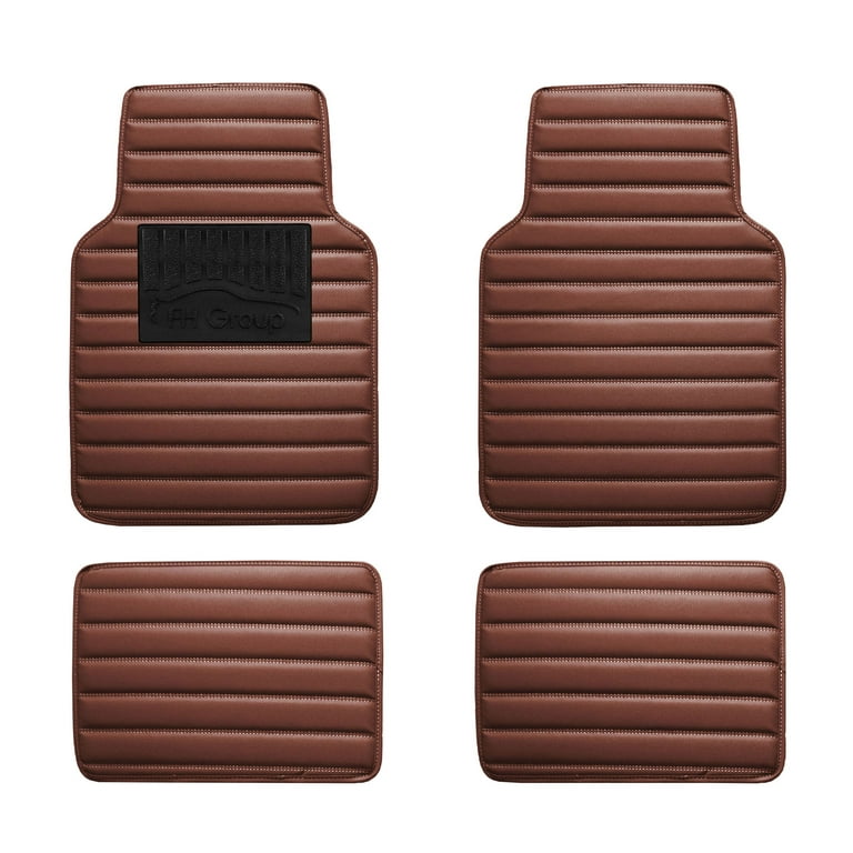 Universal Floor Mats for Cars Leather Stripe Design For Auto Brown