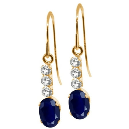 - 1.23 Ct Oval Blue Sapphire White Sapphire 10K Yellow Gold Earrings
