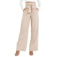 thumbnail image 2 of Pantalones Palazzo de Pierna para Mujer, con Cinturón, Cintura Alta, Informales, Holgados, Largos y con Bolsillos. Albaricoque XL, 2 of 8