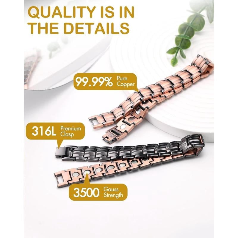 GMOX Men's Copper Bracelet,3X Strength 99.99% Pure Copper Magnetic Bracelets,Adjustable Length