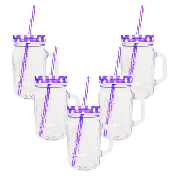 Paquete de 12 Frascos Tarros Mason De Vidrio Con Asa Elegir Tapa Drink Lab Ice Cold Liso Transparente 473ml