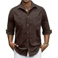 thumbnail image 2 of APEXFWDT Men's Corduroy Button Down Shirt Long Sleeve Lapel Shirt Jacket Casual Untucked Shirt with Double Pocket,M,Coffee, 2 of 7