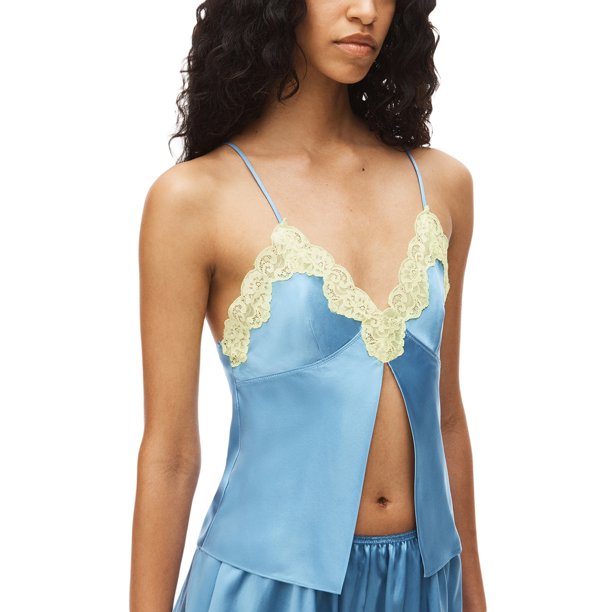 VISgogo Camisola floral de encaje de verano para mujer, sin mangas, sin espalda, cuello en V profundo, chaleco dividido VISgogo moda
